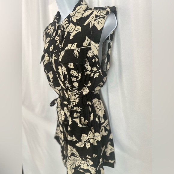 Rachel Zoe Black & Cream Floral Linen Blend Belted Romper Size 6 (1260) - Picture 6 of 17